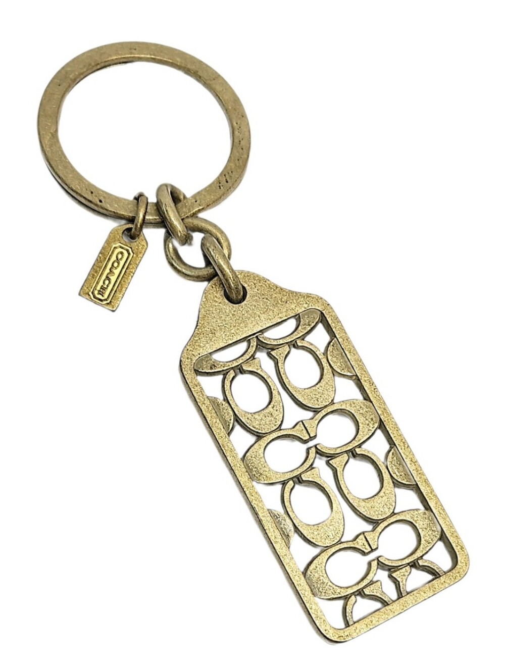 🏷️ Vintage Coach Solid Brass Cut Out Logo Metal Tag Keyring Charm Keychain RARE